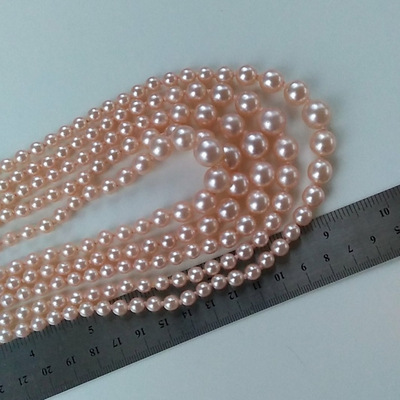 VINTAGE KJL 5-Strand Soft Pink Glass Pearl Necklace - Picture 12 of 16